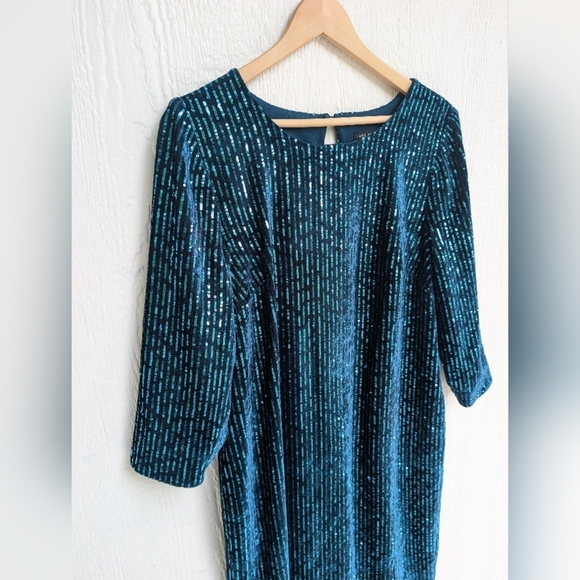 Lane Bryant Sequin Turquoise 1/2 Sleeve Bodycon Cocktail Party Holiday Dress 12 - Picture 2 of 4